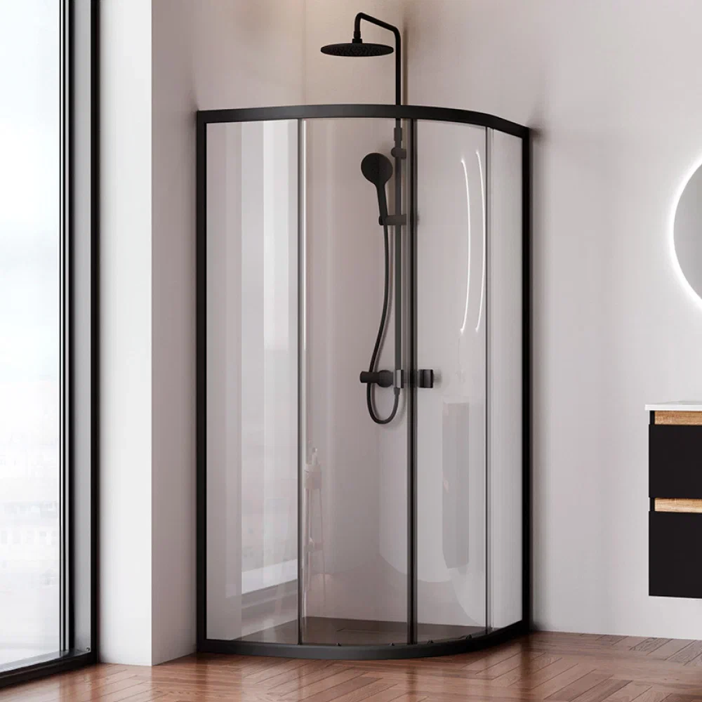 Душевой уголок с поддоном 90x90 AM.PM X-Joy W88G-205-090BT64 прозрачное стекло, профиль черный матовый