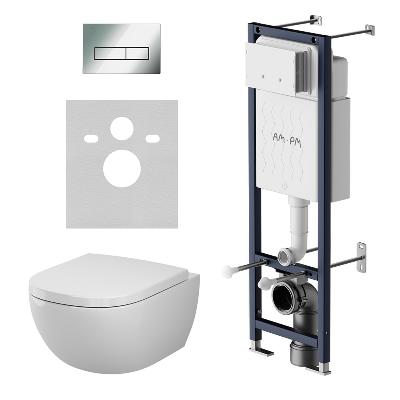 Унитаз подвесной безободковый с инсталляцией AM.PM Above IS110351.9X1900 сиденьем микролифт, механ. клавишей хром