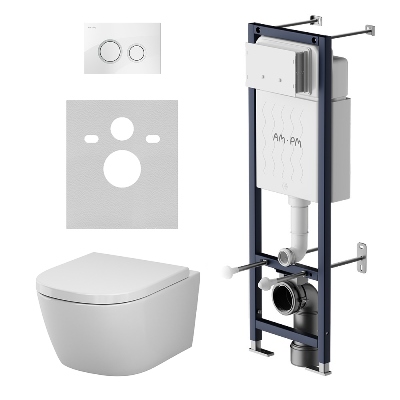 Унитаз подвесной с инсталляцией AM.PM Libre IS110101.601900 сиденьем микролифт, белой механ. клавишей