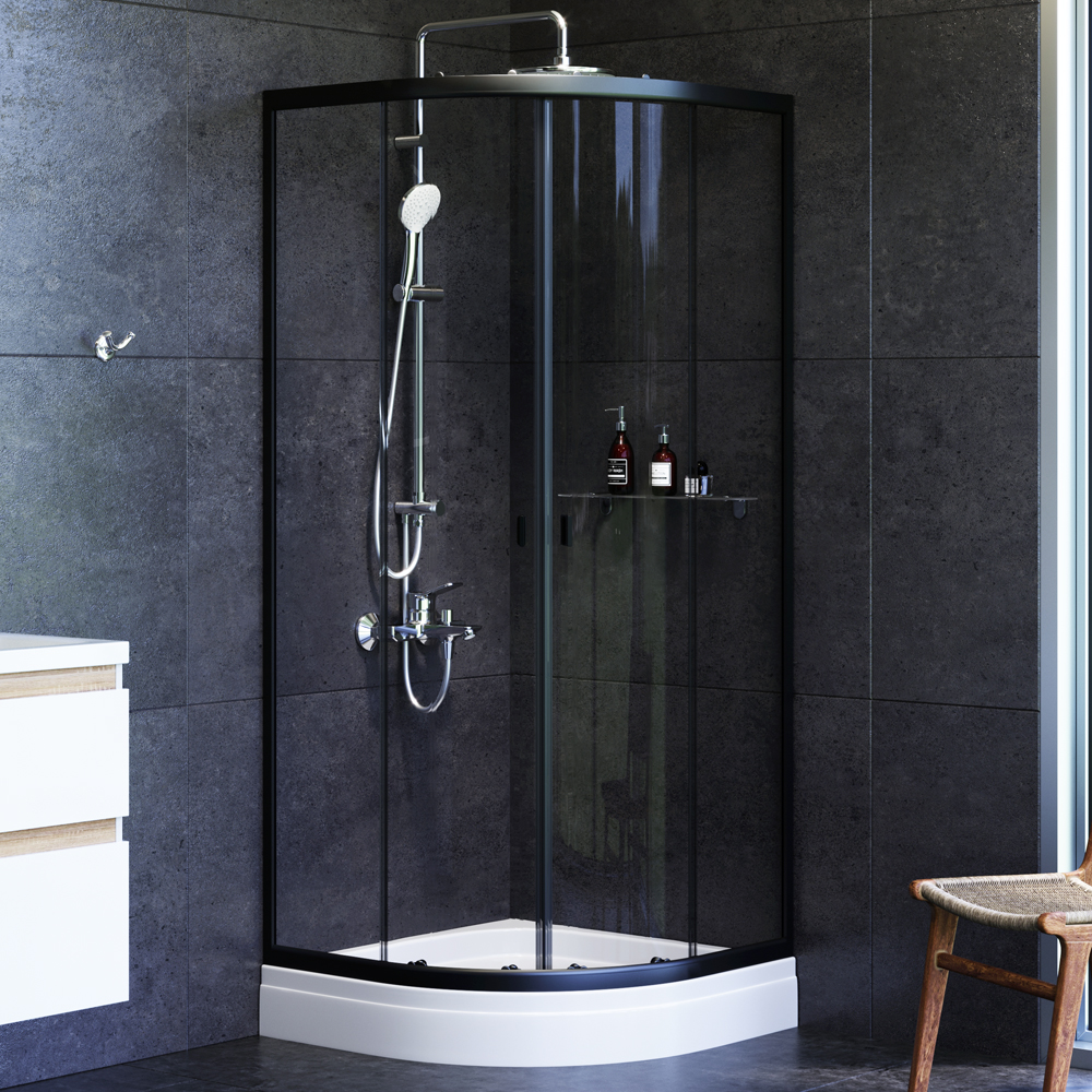 Душевой уголок с поддоном 80x80 AM.PM X-Joy W88G-205-080BT профиль черный матовый