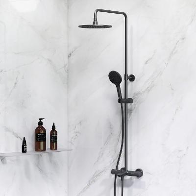 Душевая система AM.PM Moxie F079M522 стойка с тропическим душем, смесителем, термостатом, черная