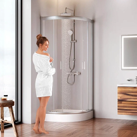 Душевой уголок с поддоном 80x80 AM.PM Gem W90G-401-080WT прозрачное стекло, профиль серебристый