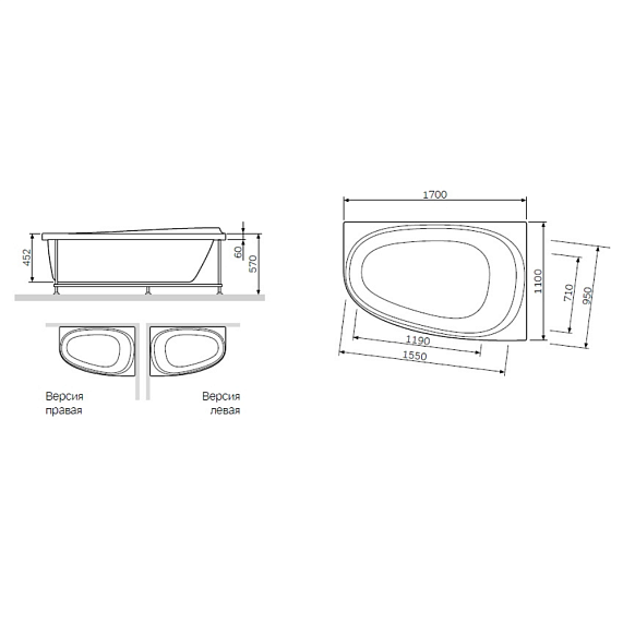 Ванна акриловая 170x110 AM.PM Like W80A-170R110W-A асимметричная белая глянцевая