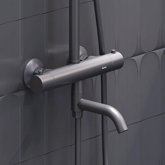 Душевая система Damixa Jupiter 977810300 стойка с тропическим душем, термостатом, смесителем, изливом, черная матовая-3