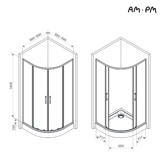 Душевое ограждение без поддона 90x90 AM.PM Above W9XG-401-9090-MT профиль серебристый-15