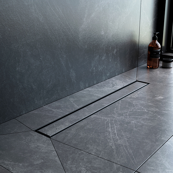 Душевой трап (лоток) 60 AM.PM MasterFlow W01SC-U11-060-04BM комбинированный затвор с черной матовой решеткой под плитку-6