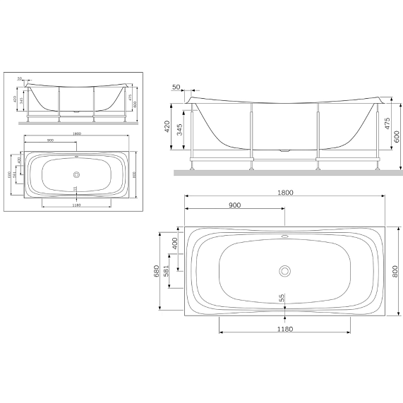 Ванна акриловая 180x80 AM.PM Sensation W30A-180-080W-A белая глянцевая