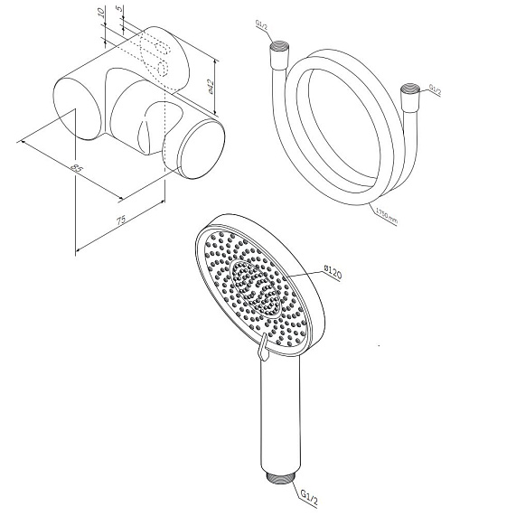 Душевой гарнитур AM.PM X-Joy F01185A000 держатель, шланг, лейка 3 режима, хром-5