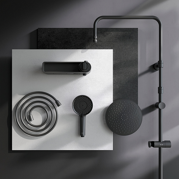 Душевая система AM.PM X-Joy F0785A622 стойка с тропическим душем, смесителем, черная матовая-11