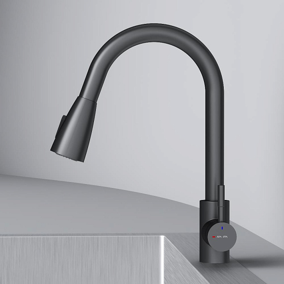 Смеситель для кухни AM.PM X-Joy S F85B07522 высокий, с выдвижным изливом, черный-5