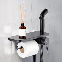 Гигиенический душ со смесителем Damixa Jupiter 773500301 черный встраиваемый, полка, шланг 1200, держатель туалетной бумаги