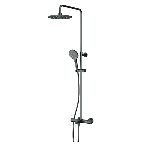 Душевая система AM.PM Like F0780522 стойка с тропическим душем, термостатом, смесителем, изливом, черная матовая-10