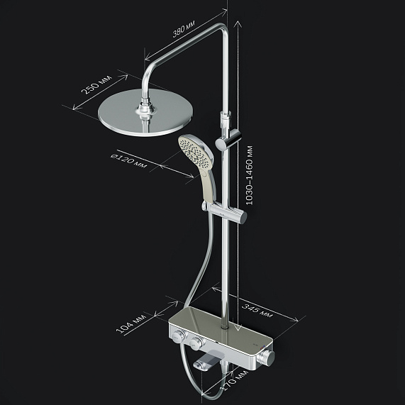 Душевая система AM.PM Inspire 2.0 F0750A500 стойка с тропическим душем, термостатом, смесителем, изливом, хром-9