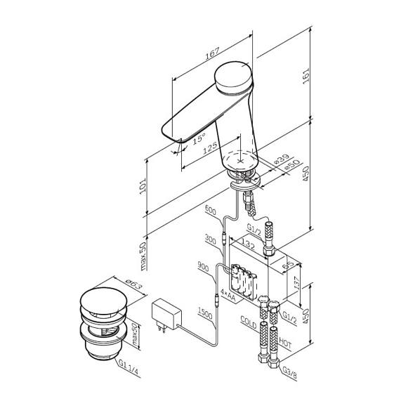 Смеситель для раковины (умывальника) AM.PM Inspire 2.0 F50A82400 с термостатом и донным клапаном, электронный, хром-9
