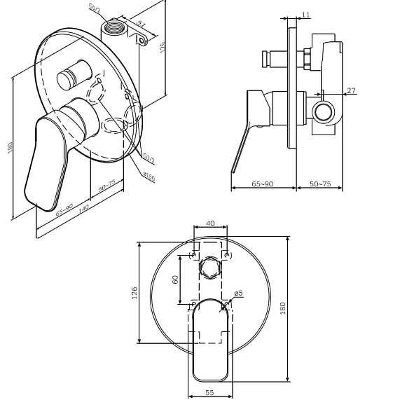 Смеситель для ванны и душа AM.PM X-Joy F85A45022 черный встраиваемый-1