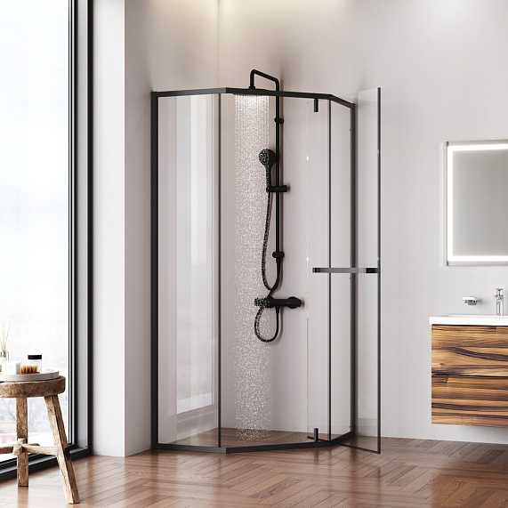 Душевое ограждение без поддона 90x90 AM.PM Gem W90G-405-9090-BT профиль черный-1