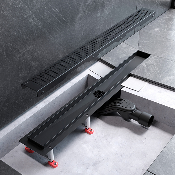 Душевой трап (лоток) 70 AM.PM MasterFlow W01SC-P11-070-01BM комбинированный затвор с черной матовой решеткой-7