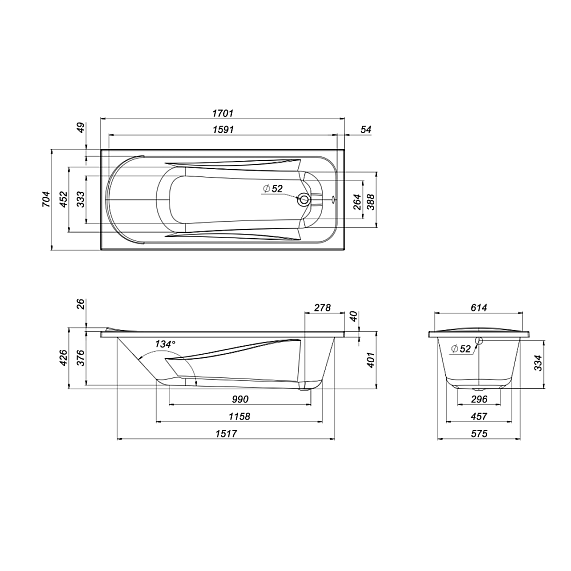 Ванна акриловая 170x70 AM.PM Sense W76A-170-070W-A белая глянцевая