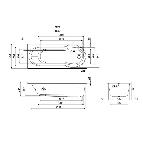 Ванна акриловая 170x70 AM.PM X-Joy W88A-170-070W-A белая глянцевая