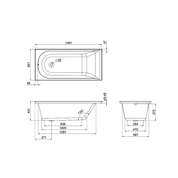 Ванна акриловая 150x70 AM.PM Spirit W72A-150-070W-A2 белая глянцевая