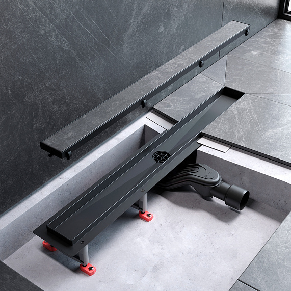 Душевой трап (лоток) 70 AM.PM MasterFlow W01SC-U11-070-04BM комбинированный затвор с черной матовой решеткой под плитку-14