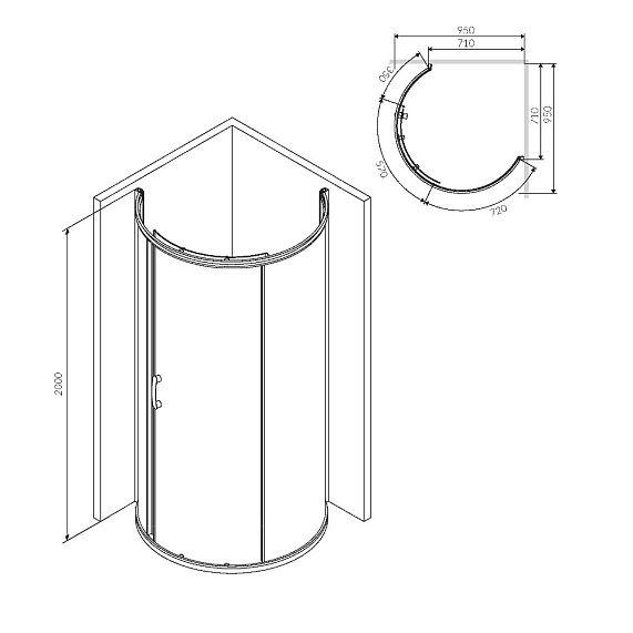 Душевое ограждение без поддона 95x95 AM.PM Like W83UG-333-095CG профиль хром-4