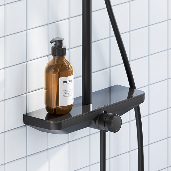 Душевая система Damixa Merkur 940730300 стойка с тропическим душем, смесителем, черная матовая-2