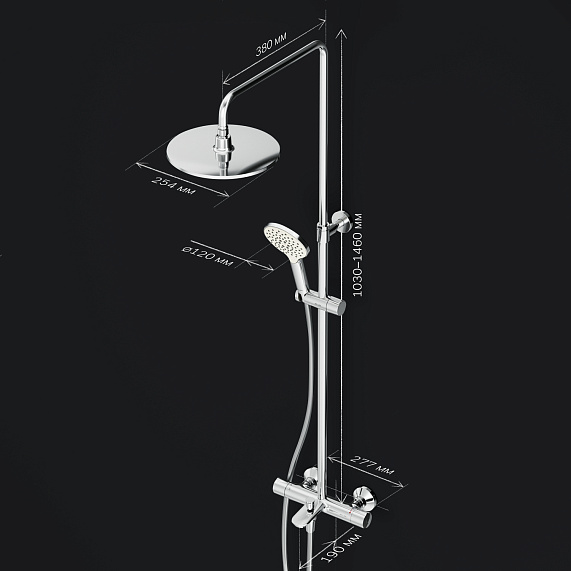 Душевая система AM.PM Like F0780564 стойка с тропическим душем, термостатом, смесителем, изливом, хром-9