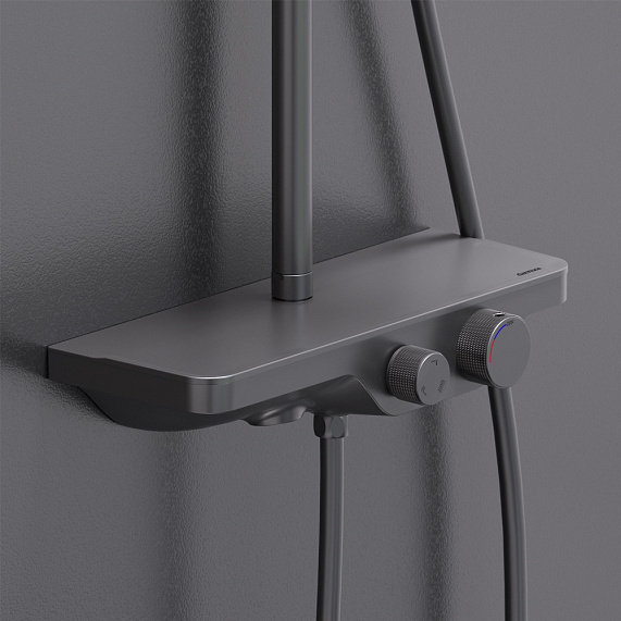 Душевая система Damixa Apollo 947730300 стойка с тропическим душем, изливом, черная-2