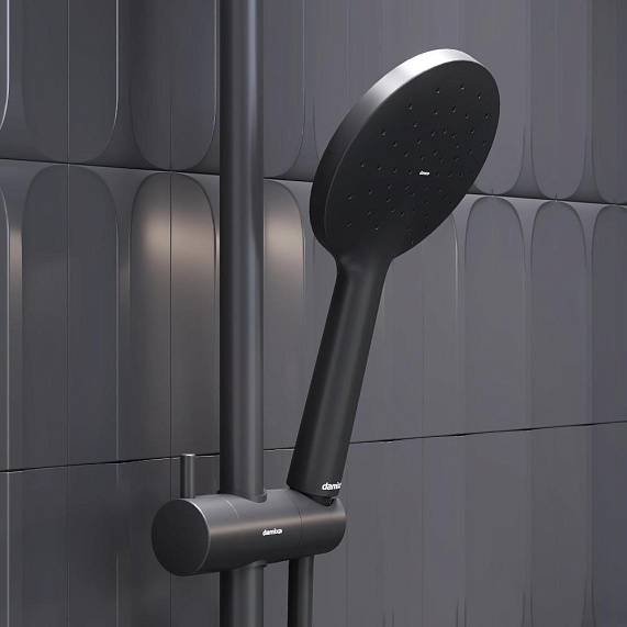 Душевая система Damixa Jupiter 977800300 стойка с тропическим душем, термостатом, смесителем, черная матовая-4