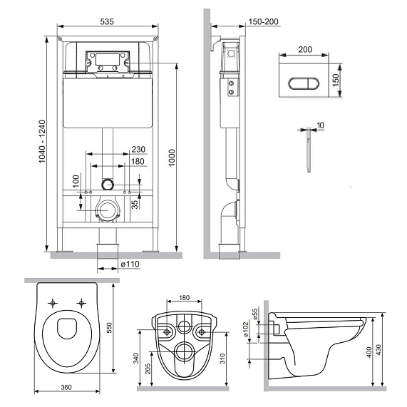 Унитаз подвесной безободковый с инсталляцией Damixa Willow DX15.IS30251.1700 сиденьем микролифт, хром механ. клавишей-2