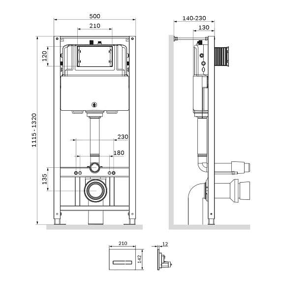 Инсталляция для подвесного унитаза AM.PM Pro I012704.50A38 с сенс. клавишей чёрный глянец