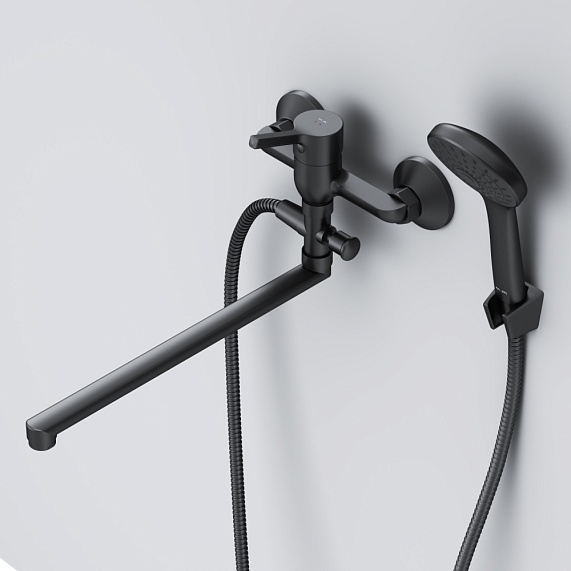Смеситель для ванны и душа AM.PM X-Joy S F85B90122 длинный излив, душевая лейка, шланг 1500, черный-2