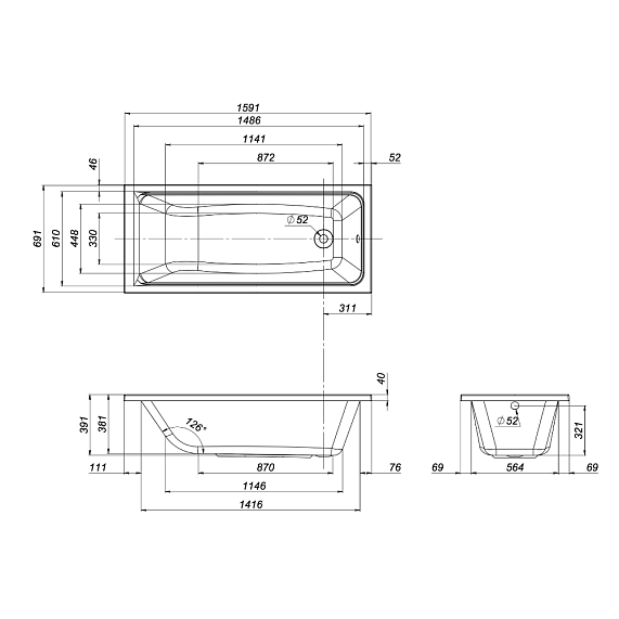 Ванна акриловая 160x70 AM.PM Gem W90A-160-070W-A белая глянцевая