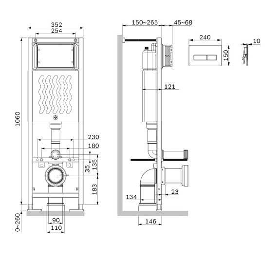 Инсталляция для подвесного унитаза AM.PM ErgoFit I012711.0351 с механ. клавишей ErgoFit M хром