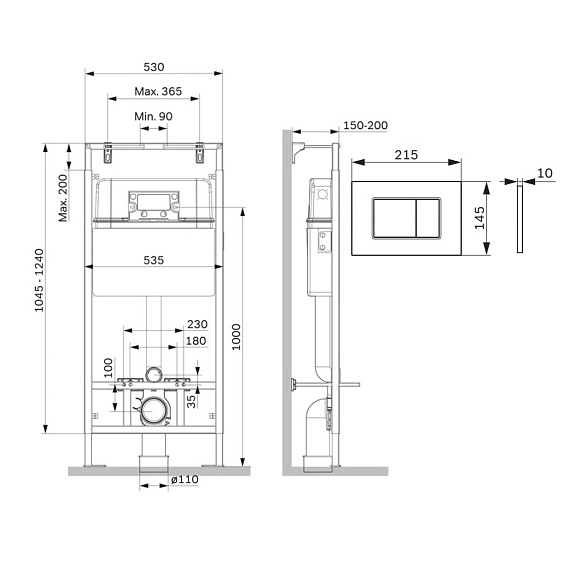 Инсталляция для подвесного унитаза AM.PM MasterFit I012710.0238 c механ. клавишей ProC S черный матовый