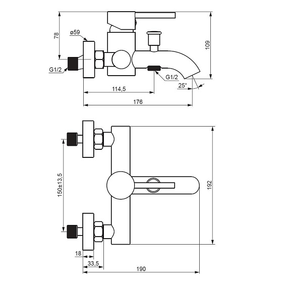 Смеситель для ванны и душа Damixa Scandinavian Pure 361000300-4