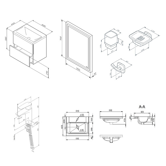 Комплект для ванной комнаты AM.PM Gem BK90GM подвесной-8