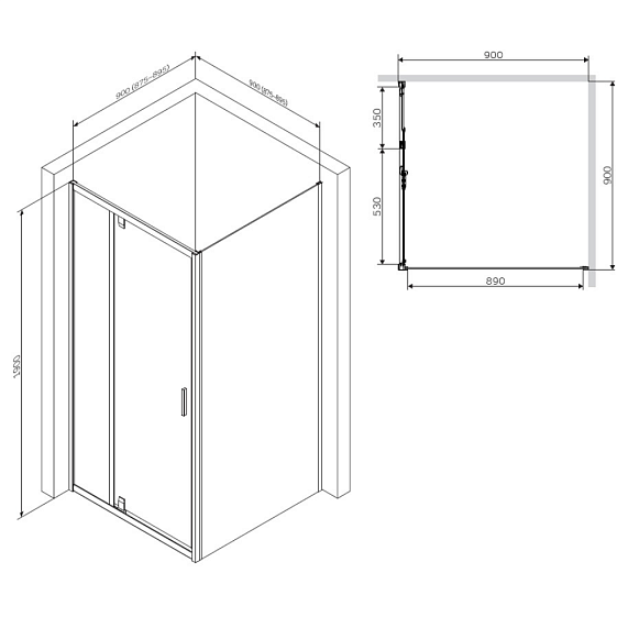 Душевой уголок с поддоном 90x90 AM.PM Gem W90G-404-090MT прозрачное стекло, профиль серебристый