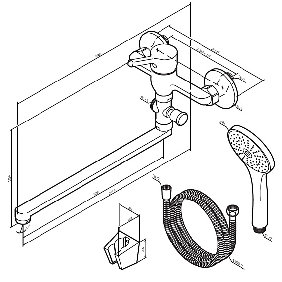 Смеситель для ванны и душа AM.PM X-Joy S F85B90122 длинный излив, душевая лейка, шланг 1500, черный-9