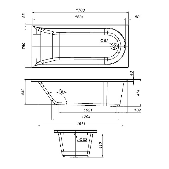 Ванна акриловая 170x75 AM.PM Spirit W72A-170-075W-A2 белая глянцевая-8