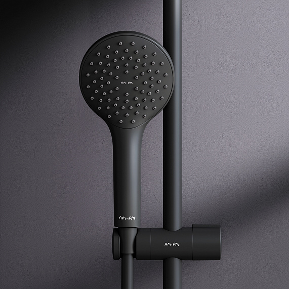 Душевая система AM.PM Sunny F0785C922 стойка с тропическим душем, смесителем, изливом, черная матовая-5