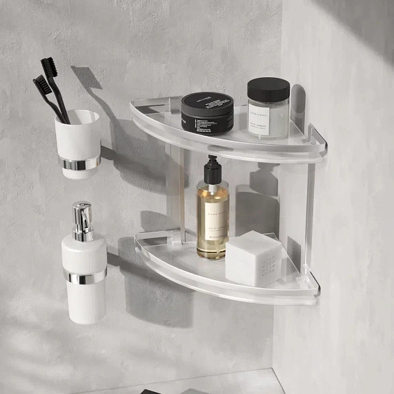 Полка в ванную угловая AM.PM Sense L A7456200 двухъярусная, серебристый металл, стекло-5