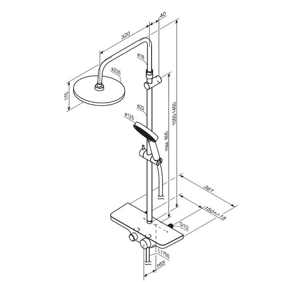 Душевая система Damixa Apollo 947730000 стойка с тропическим душем, смесителем, хром-6