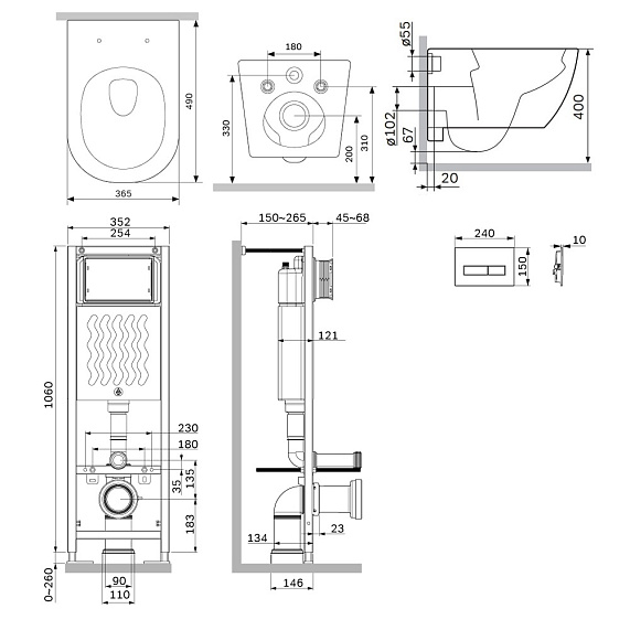 Унитаз подвесной с инсталляцией AM.PM Libre IS110351.601900 сиденьем микролифт, черной механ. клавишей-1