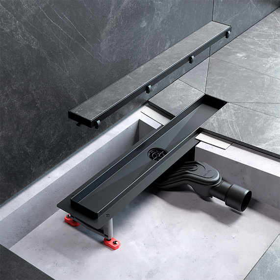 Душевой трап (лоток) 50 AM.PM MasterFlow W01SC-U11-050-04BM комбинированный затвор с черной матовой решеткой под плитку-14