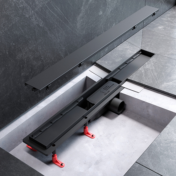 Душевой трап (лоток) 70 AM.PM PrimeFlow W02SC-U11-070-04BM комбинированный затвор с черной матовой решеткой под плитку-15