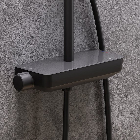 Душевая система Damixa Scandinavian Pure 936750300 стойка с тропическим душем, термостатом, смесителем, черная матовая-2