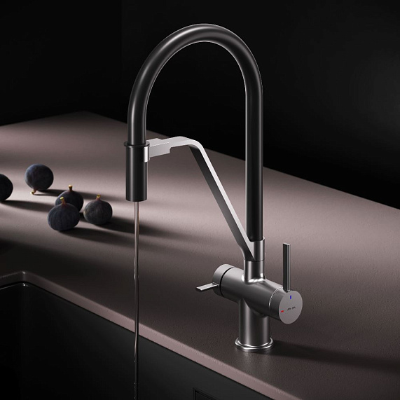 Смеситель для кухни AM.PM Func F8F07812 высокий, сатин с каналом для питьевой воды и гибким черным изливом-2