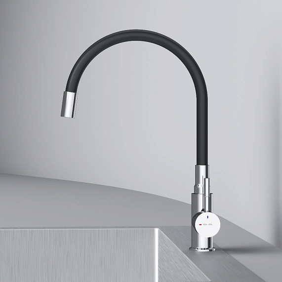 Смеситель для кухни AM.PM X-Joy S F85B07602 высокий, хром, с черным гибким изливом-5